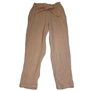 Peach Crepe Gauze SO Womens High Rise Tapered M Pants With Tie